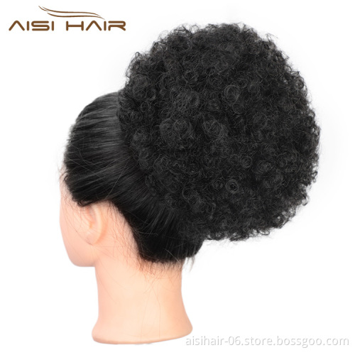 Aisi Hair Fluffy Curly Style Synthetic Hair Bun Black Ponytail Puff Afro Short Curly Chignon Hair Extension For Black Women